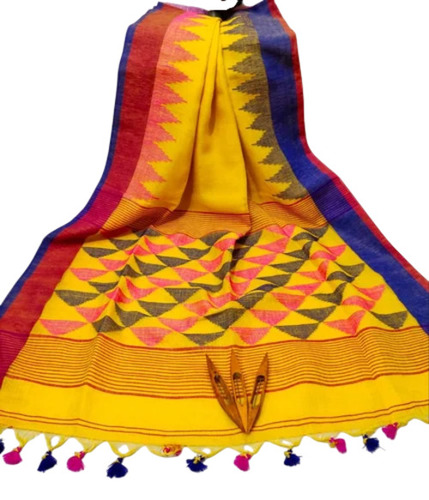 Lilen Temple Border Hand Woven Saree - 6.3m with Blouse Piece, Breathable Comfortable Fit, Anti-Shrink, Custom Colors