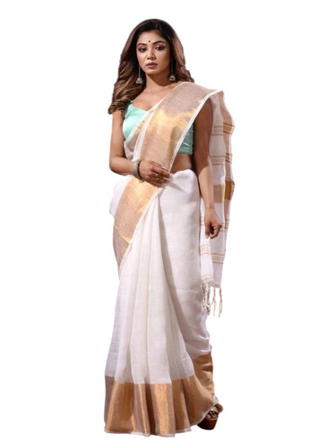 Linen Mohapar Zari Border Saree - Georgette Fabric, 6.3 Length, Box Packaging | Multi-Color, Customized Design, Skin Friendly, Modern Style