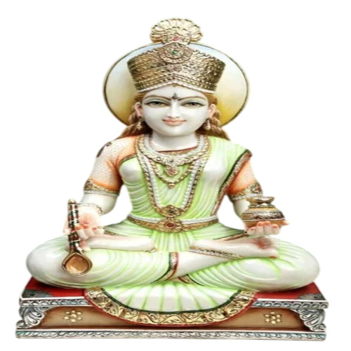 Marble Annapurna Mata Statue 12 Inch To 6 Feet - White Glossy Marble, Rectangular Base, Handcrafted | Durable, Finished Surface, Religious Style
