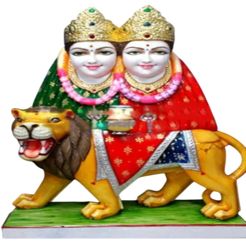 Marble Chamunda Mata Devi Statue 12 Inches And Above - White Marble, Polished Glossy Finish, Handcrafted For Worship