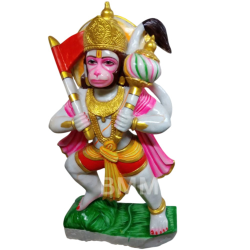 Marble Hanuman Bajrangbali Flag Ram Lakshman Chest Open Siya Ram 12 Inches To 6 Foot (Multicolour) - Marble, 12 Inches & Above, Multicolor | Handcrafted, Color Coated, Rectangular Base, Worship Statue