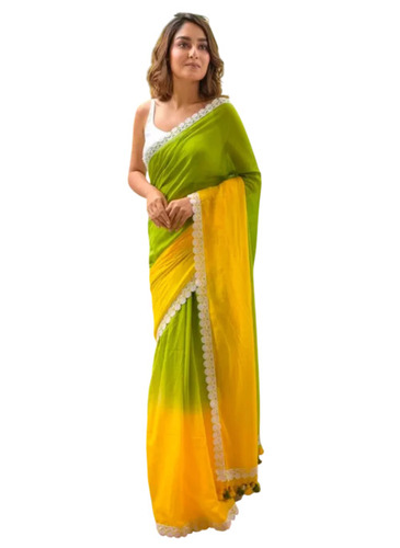 Mul Cotton 120 Count Saree With Less Border - 6.3m Yellow, Skin Friendly, Modern Style, Customized Design