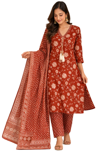 Premium Pure Cotton Summer Special 3-Piece Kurta Set - Color: Rust Orange