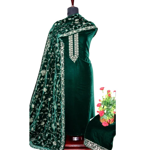 Green Ladies Designer Suits - Cotton Chiffon, Green, Sleeveless | Embroidered, Breathable, Washable