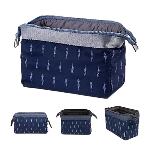 Polyester Toiletry Bag - Polyester, Blue, Rectangular | Moisture Proof, Rotatable Hanging Hook, Zipper Top