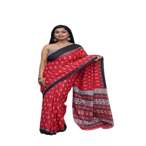 Red Printed Daily Wear Pure Cotton Saree