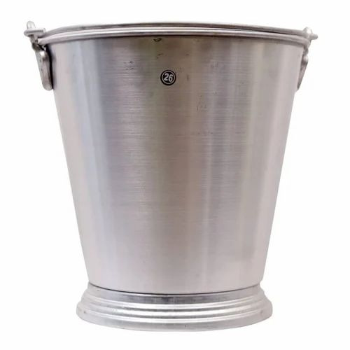 10 L Aluminium Bucket - Pure Aluminium, 1.2 Mm Thick, Silver Anodised, Wire Handle, Round, Polished Finish