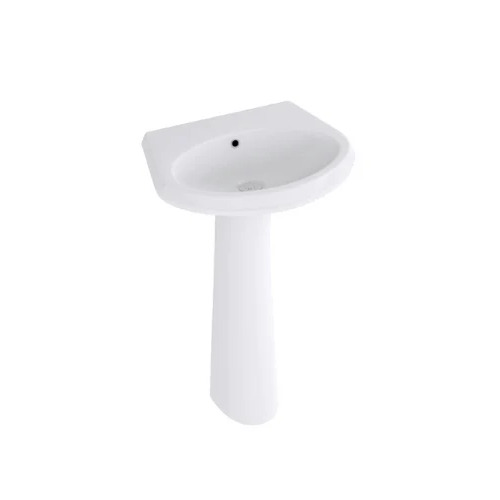 Ariel Pedestal Wash Basin - Ceramic, White, One Piece | Crack Proof, Scratch Resistant, With Faucet Hole