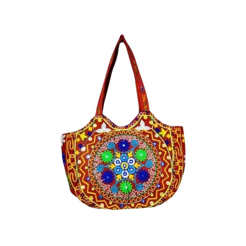 Embroidery Ladies Bags - Cotton Canvas 14x20 Inches, Multicolor | Handled, Zipper Closure, Square Shape