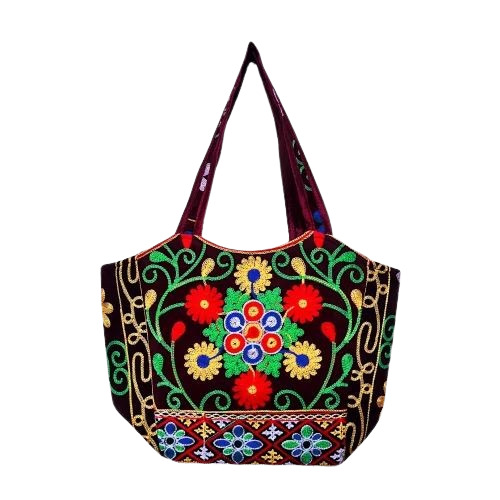 Handmade Embroidery Multicolor Small Tote Bag For Women - Cotton Canvas