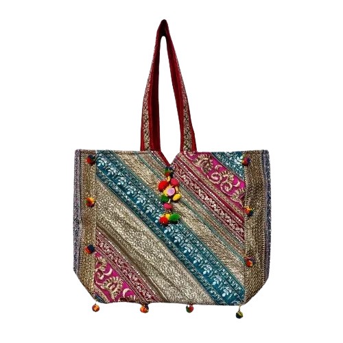 Handmade Patch Work Multicolor Large Tote Bag For Women - Canvas, Various Sizes, Multicolor, Zipper Closure | Handled, Embroidered, Water Resistant