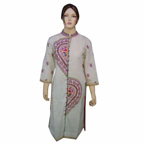 Khadi Embroidered Kurti - Khadi, 3/4 Sleeves, Printed | Breathable, Anti Wrinkle, Quick Dry, Comfortable Fit