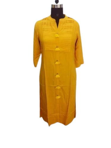 Ladies Formal Kurti - Lightweight Yellow, 3/4 Sleeves, Regular Fit | Breathable, Anti UV, Quick Dry, Anti Wrinkle
