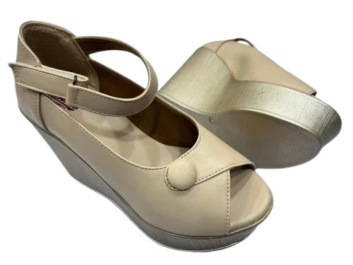 Ladies Pu Fancy Sandal - PU Material, Cream Color, High Pencil Heel | Comfortable, Lightweight, Attractive Design