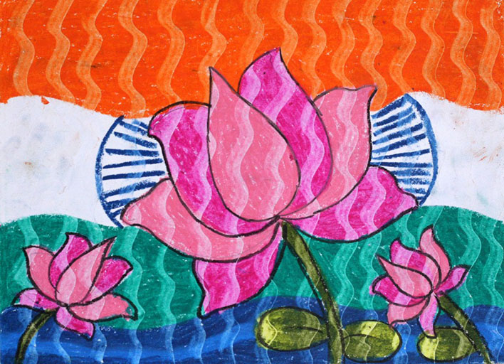 Lotus Hand Painting (Colours Of National Symbols 2017 B 531) - Color: Multicolor