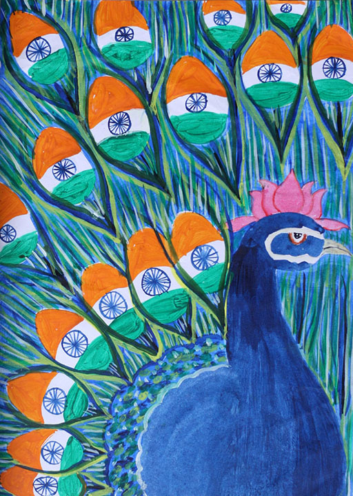 Peocock Hand Painting (Colours Of National Symbols 2017 C 129) - Color: Multicolor