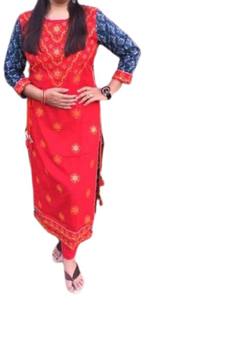 Rayon Full Embroidery Kurti - Regular Fit, Full Sleeves, Various Sizes | Breathable, Anti UV, Quick Dry, Comfortable Fit