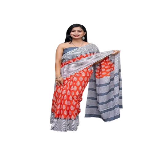 Red Printed Pure Cotton Saree