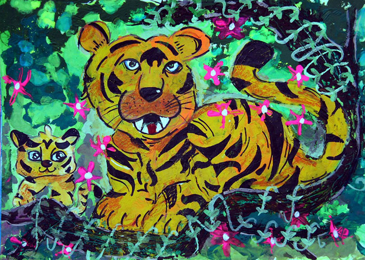 Tiger Hand Painting (Tiger-The National Animal 2016 C 324) - Color: Multiple