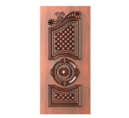 Plywood Flush Door - 32mm Thick Brown Carved Interior Door, Swing Open, Finished Surface