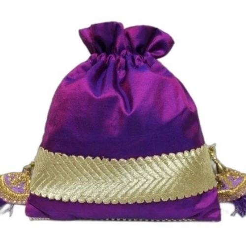 Velvet Indian Potli Bag - Velvet, All Size, Blue | Drawstring Closure, Embroidered, Beaded Tassels, Lightweight