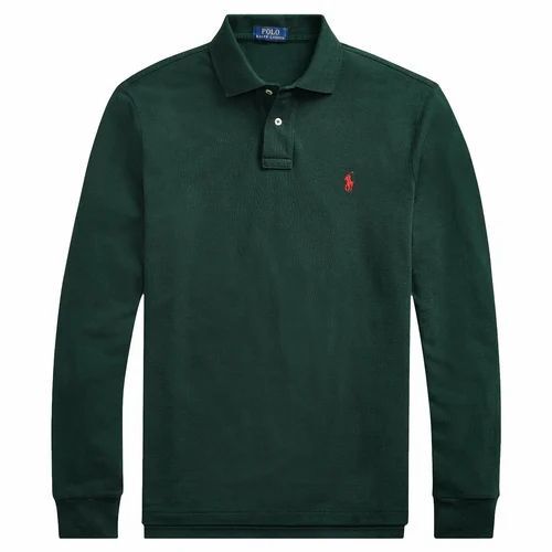 Cotton Collar Polo Full Sleeves T Shirts - Cotton, Regular Fit, Various Sizes | V-Neck, Plain, Lightweight, Breathable, Quick Dry