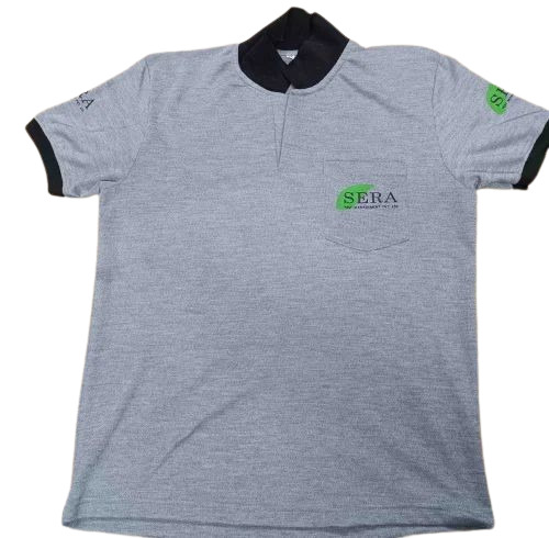 Men Half Sleeve T Shirt - Polyester, Various Sizes, Grey, V-Neck | Quick Dry, Comfortable Fit, Printed Design