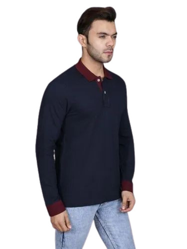 Mens Navy Blue Polo Full Sleeves T Shirt