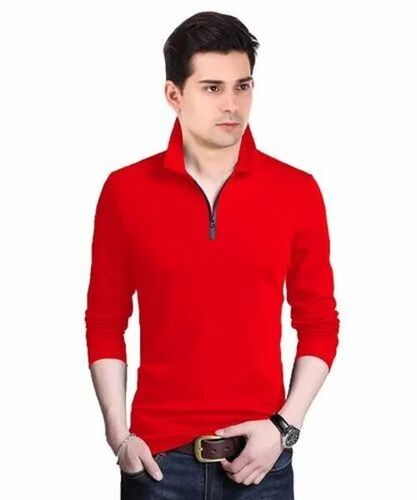 Mens Polo Neck Red Full Sleeves Shirt