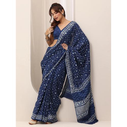 Printed Cotton Saree With Unstitched Blouse Piece