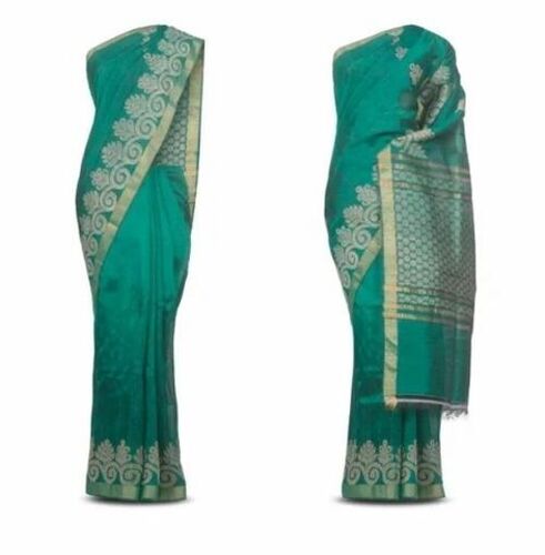 Printed Silk Jacquard Sarees - 6m with Blouse Piece, Green | Elegant Design, Comfortable Fit, Wedding Wear