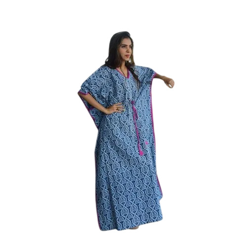 Blue Indigo Colour Printed Cotton Kaftan