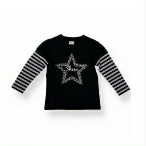 Kids Round Neck Black Printed T Shirt