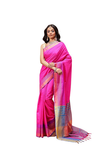 Ready To Wear Pink Designer Saree - 5.5 Meter Art Silk, Unstitched Blouse, Zari Work | Party Wear Women