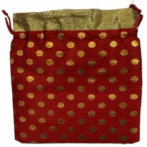 Red Synthetic Potli Bag - Cotton Fabric, 4x5 Inch, Red | Handles, 500 gm Capacity