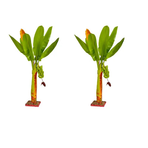 Banana Artificial Tree Set - Plastic, 45 cm, Green & Brown | Durable, Free Standing, Decorative Home Garden Set