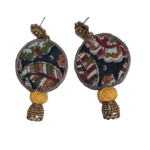 Round Handmade Fabric Earrings - Polished Fabric, Multicolor, Hoop Earrings with Pearl | Women, Gift, Party