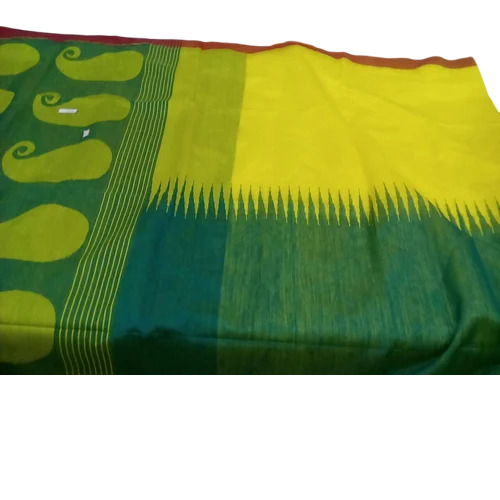 Yellow & Green Bhagalpuri Handloom Viscose Saree