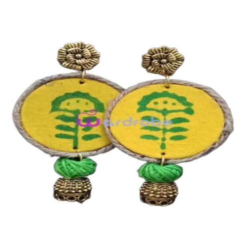 Yellow Handmade Fabric Earrings - Polished Fabric, Multicolor | Hoop Earrings, Women, Pearl, Gift, Party
