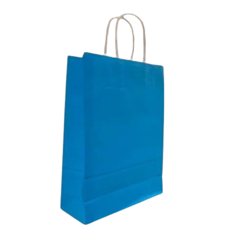 Blue Color Plain Paper Bag - Kraft Paper, 15x4 Inches, Handled, 5 Kg Capacity | Biodegradable, Moisture Proof, Recyclable, Eco Friendly