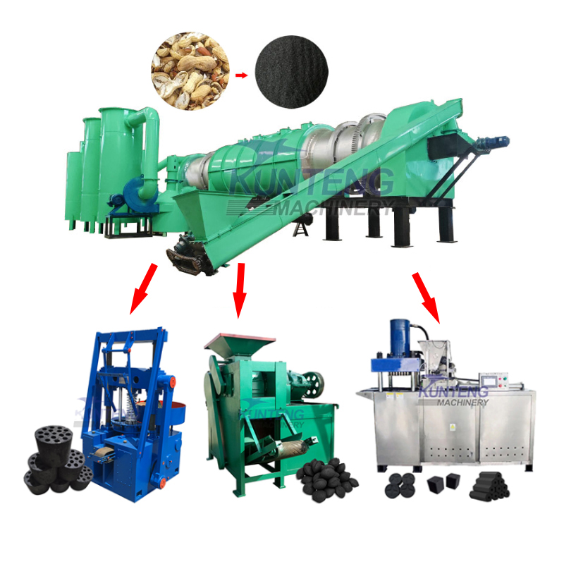 Coconut Shell Rice Husk Biomass Carbonization Briquetting Production Line - Color: Customized