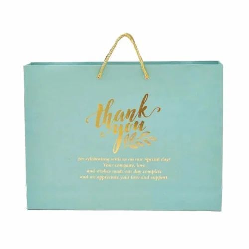 Designer Shopping Paper Bags - Kraft Paper 11x5 Inch Aquamarine Blue Handled Printed Open Closure Biodegradable Moisture Proof Recyclable