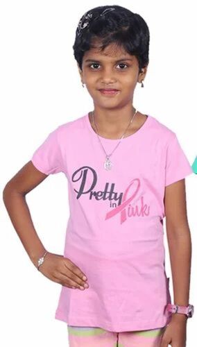 Girls Printed T Shirt - Cotton, Various Sizes, Pink | O-Neck, Half Sleeve, Lightweight, Quick Dry