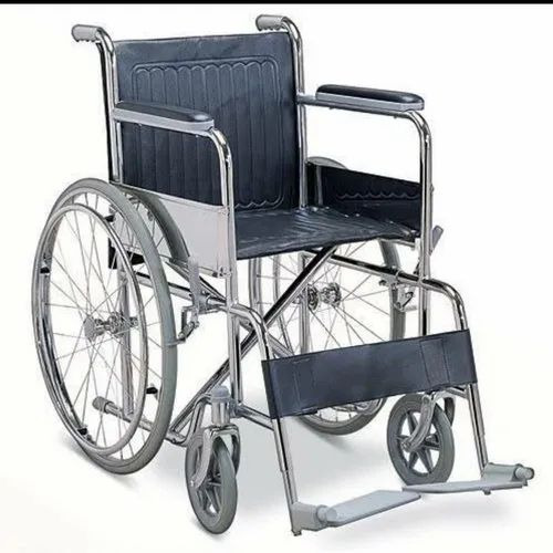 Manual Folding Wheelchair - Steel Frame, Customize Size, White, 100 Kgs Capacity | Good Quality, 1 Year Warranty