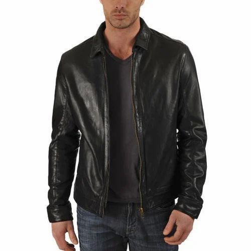 Mens Full Sleeve Leather Jackets - Pure Leather, Customized Sizes, Black | Lightweight, Soft, Breathable, Winter Wear