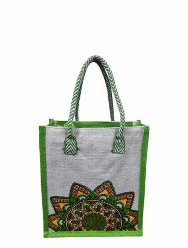 Printed Jute Lunch Bag - Custom Size, Multicolor, Hand Length Handle | Durable, Fine Finished, Eco-Friendly