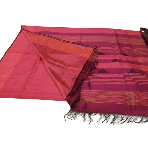 Red Dupion Silk Saree - Silk, Red, Hand Wash | Women's Plain Bengali Style, Party Wear, Winter Set with Blouse Piece