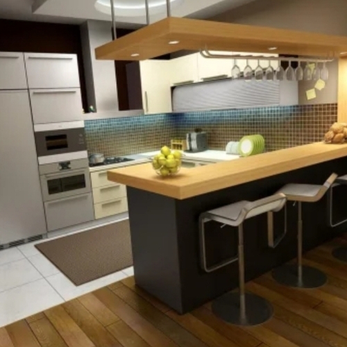 Residential U-Shape Modern Wooden Kitchen