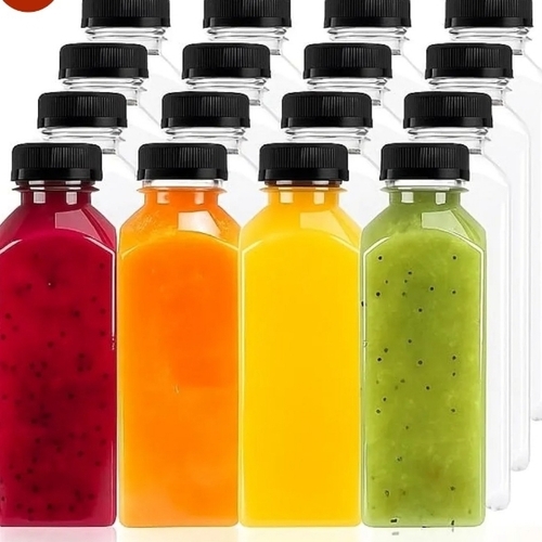 Square Plastic Transparent Bottle With Black Sealable Cap