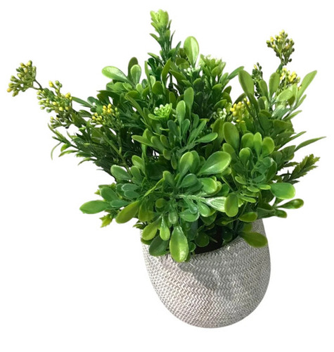 7 Inch Artificial Potted Plant - Plastic Pot, Green, Table Top | Durable, Easy to Clean, Easy to Install
